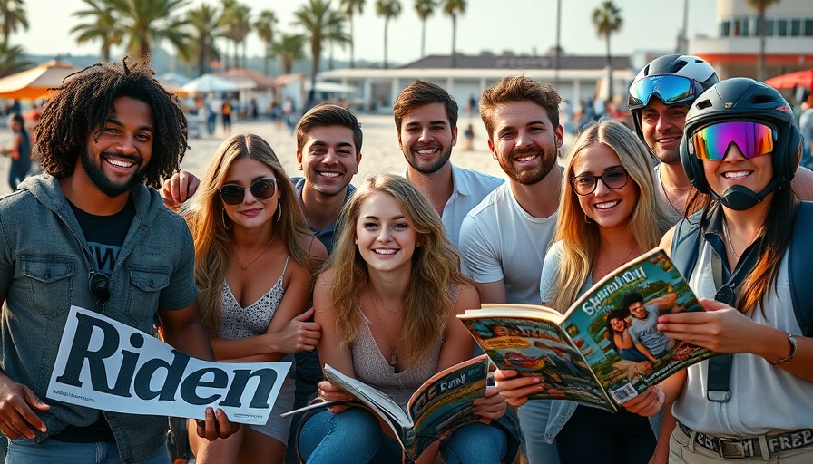 Groups enjoying Ride On Magazine in vibrant outdoor settings.