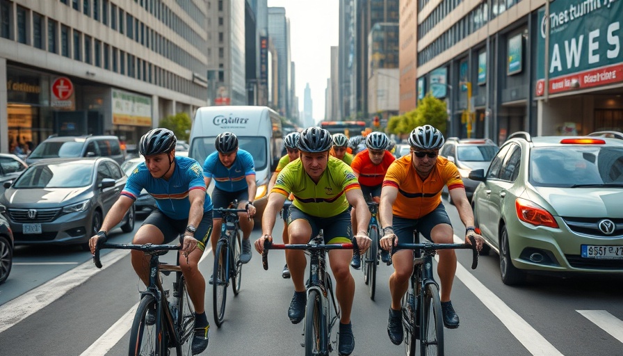 Cyclists highlight the benefits of cycling in urban areas at an intersection.
