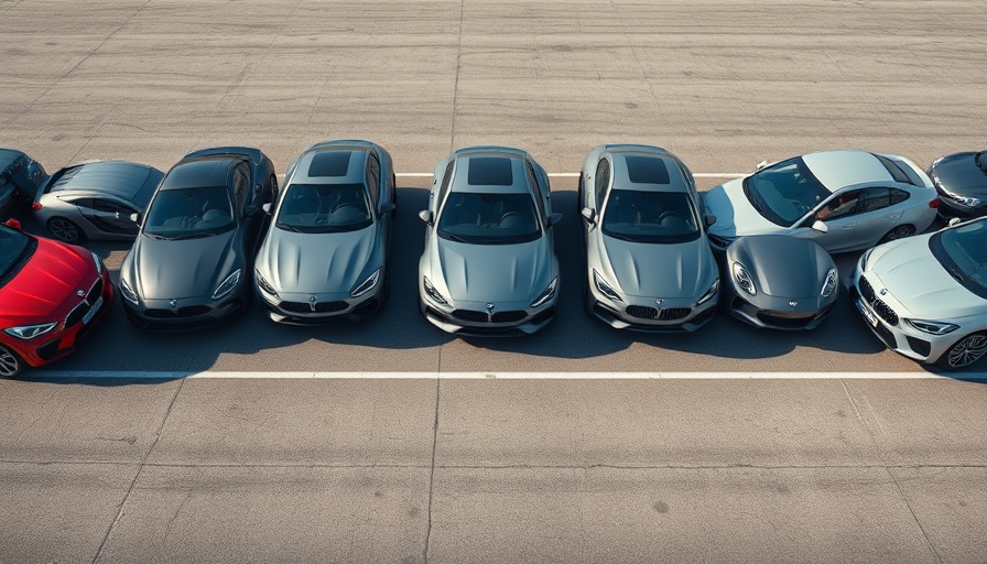 Modern cars parked in a row, illustrating auto loan rates.