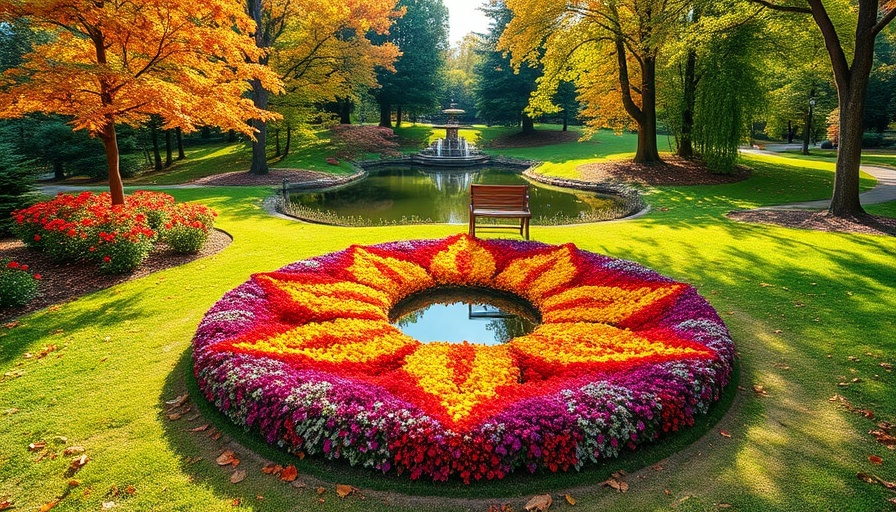 Vibrant autumn park in Toronto with circular flower display.