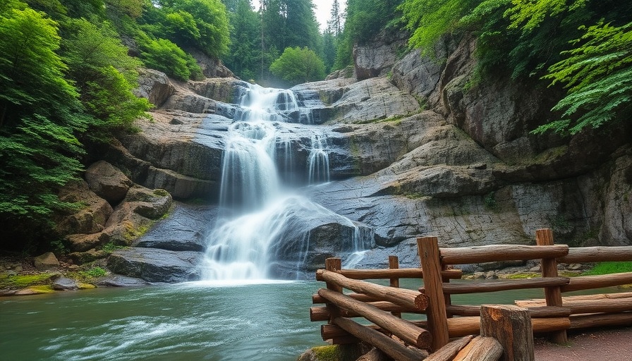 Connecticut waterfalls cascading over rocky cliffs with lush greenery.