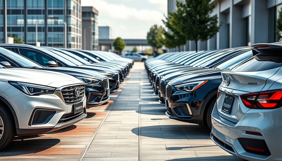 Row of modern cars at dealership highlighting auto loan rates