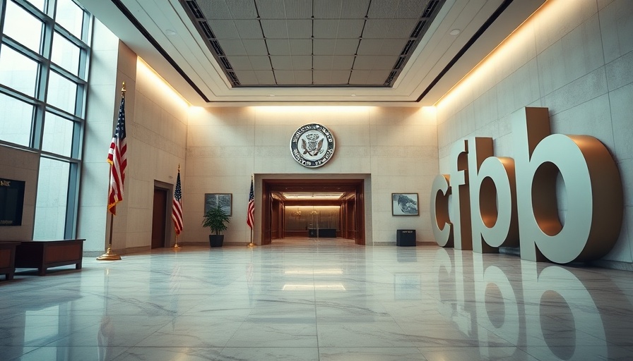 Interior of CFPB building highlighting auto loans, official setting.
