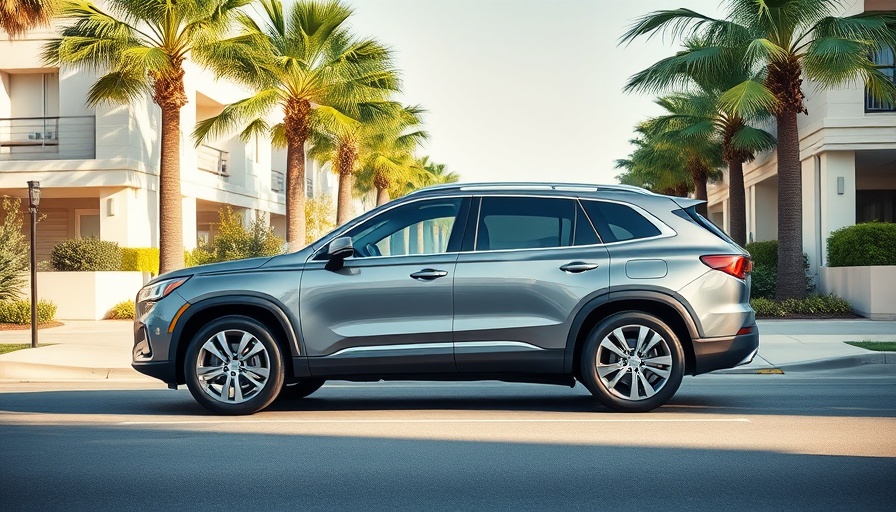 Stylish SUV parked on sunny urban street, vibrant setting.