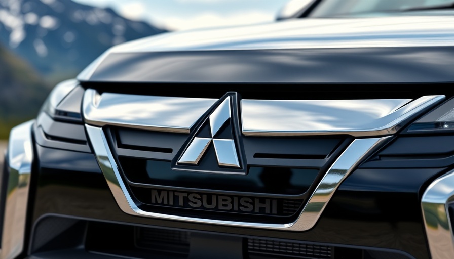 Close-up of Mitsubishi electric SUV front grille and emblem.