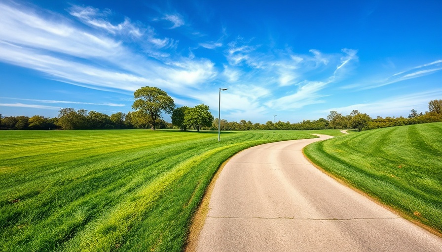 Royal Park master plan scenic paved path under blue sky