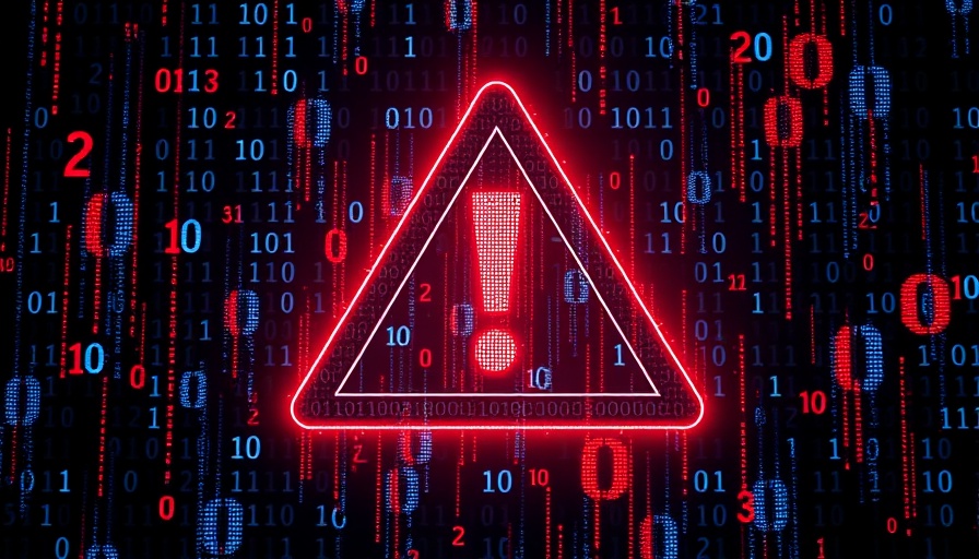 Digital warning sign with binary code, AI security theme.
