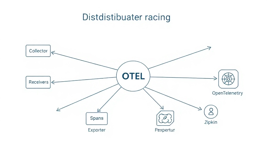Distributed tracing diagram with OpenTelemetry components.
