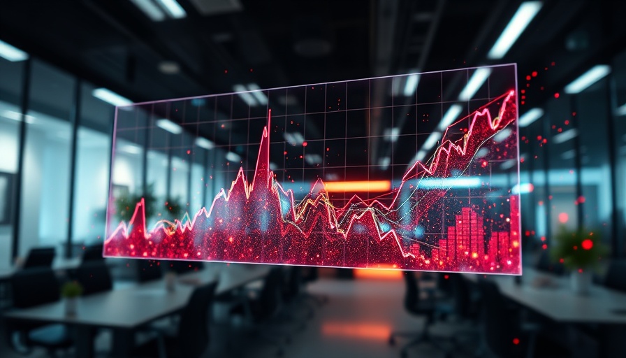 Futuristic data visualization graph floating in modern office.