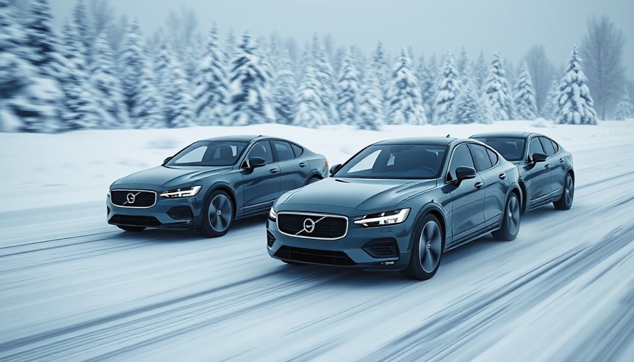 Polestar electric vehicles driving in snowy forest landscape.