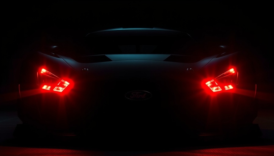 Silhouetted race car with illuminated grille, Pikes Peak focus.