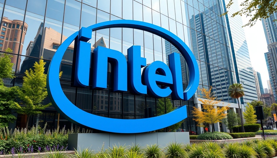 Intel office building with large blue Intel sign.