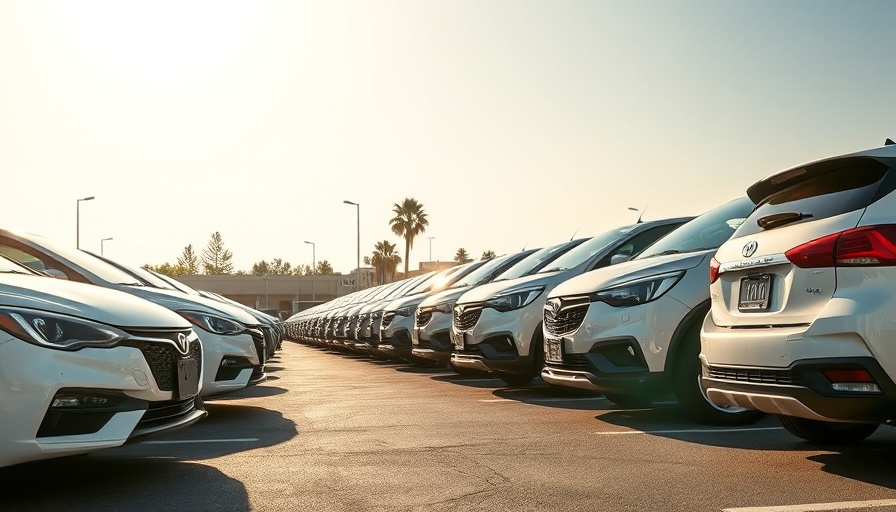 Line of parked cars in a sunny parking lot, highlighting vehicle arrangement.