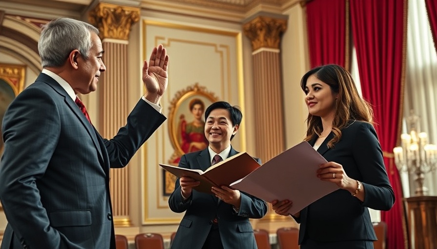Auto dealer senator at a formal swearing-in ceremony with colleagues.
