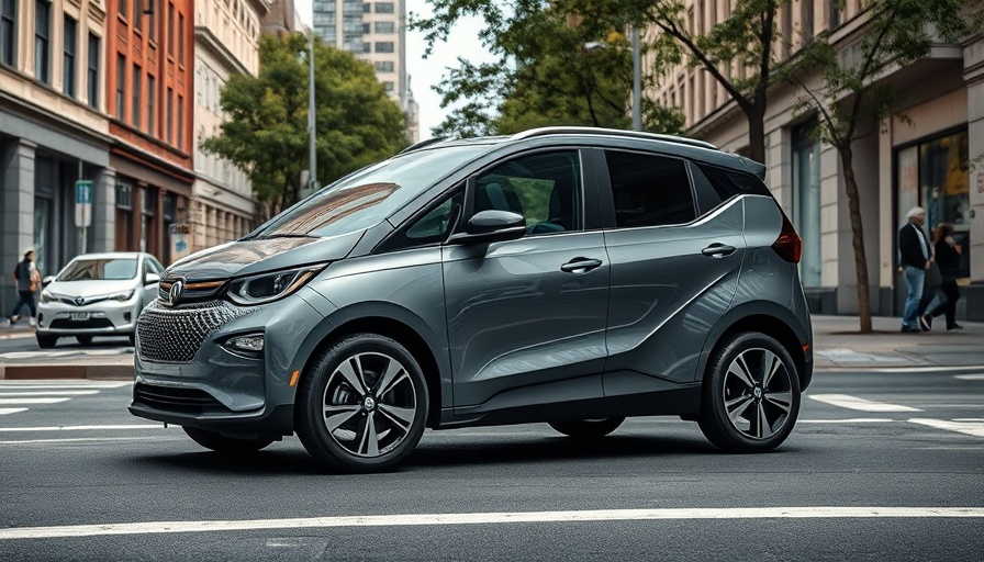Pre-owned EV parked in urban setting.