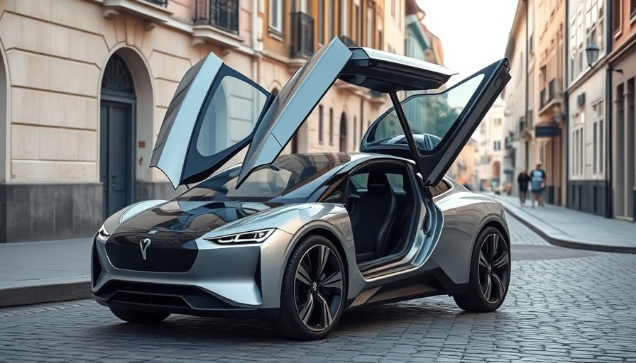 Tesla autonomy concept car on city street with open doors