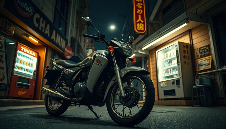 Vintage Honda Today car parked at night on a dimly lit street.