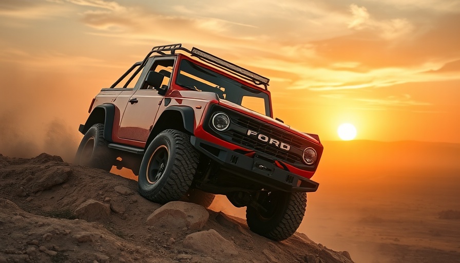 Ford Bronco navigating terrain at sunset, highlighting recall.