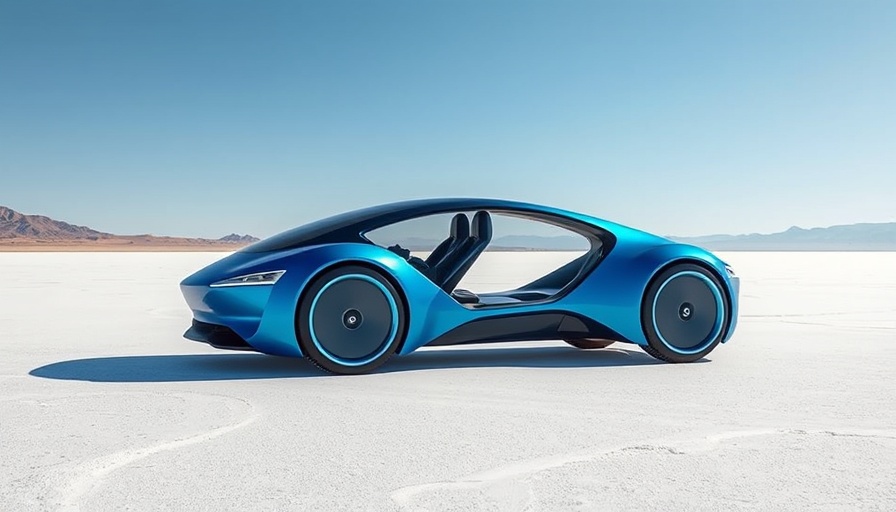 Futuristic blue EV showcasing aerodynamic efficiency on salt flats.
