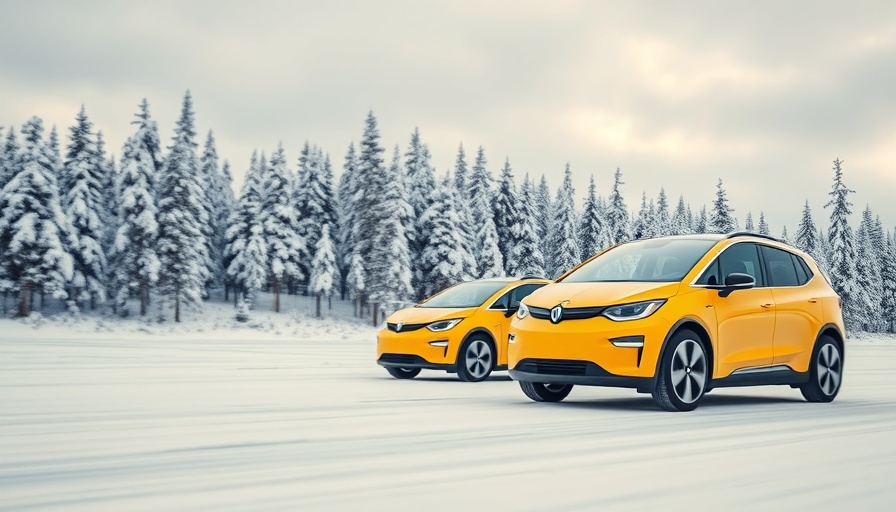 Arctic Circle EVs driving on snowy terrain with forest backdrop.
