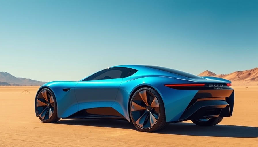 Futuristic blue EV showcasing sleek design in a desert.