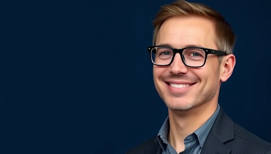 Portrait of a confident man in glasses against a dark blue background.