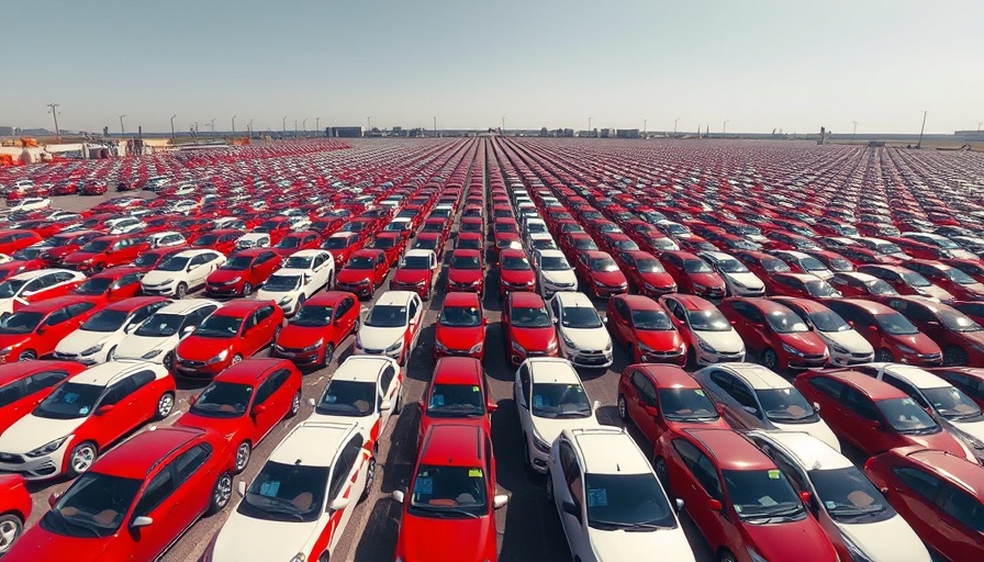 Vast parking lot illustrating inventory management with rows of cars.