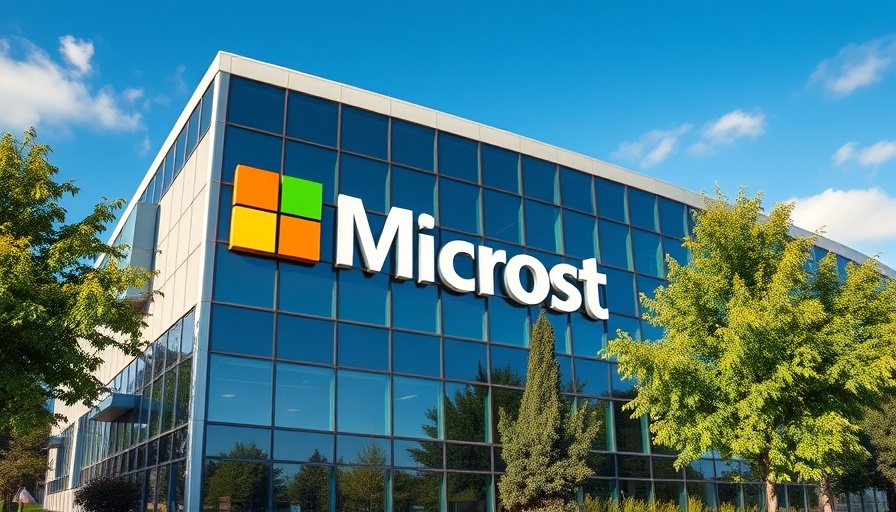 Modern Microsoft office building with company sign and greenery.