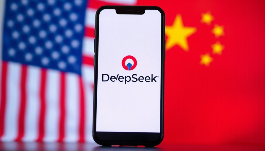 DeepSeek logo on smartphone with USA and China flags, indicating security risks.