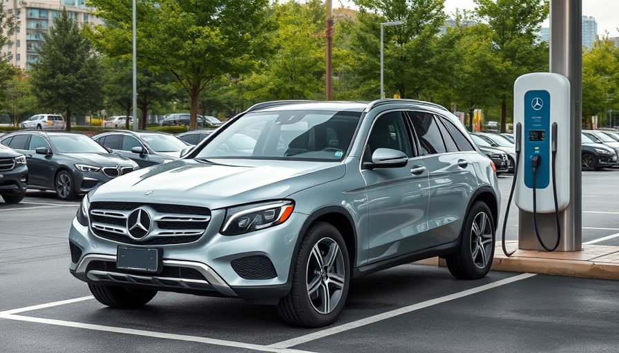 Mercedes-Benz GLC 350e charging at a station in the parking area.