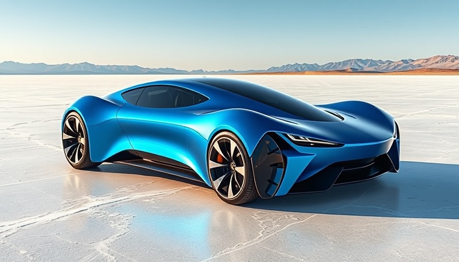 Renault Filante concept car on salt flats under clear sky.