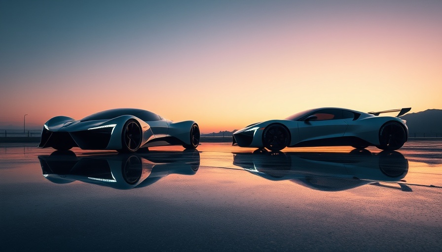 Futuristic Honda EVs in a twilight setting with glossy reflections.