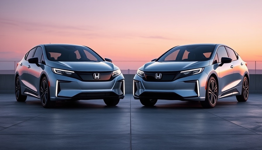 Futuristic Honda EVs in serene evening landscape reflecting innovation.
