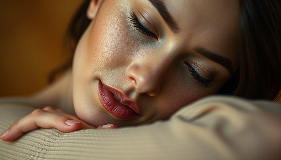 Contemplative woman resting head, serene expression, warm lighting.