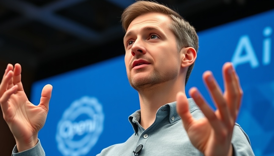 AI Research keynote speaker gesturing at OpenAI event.