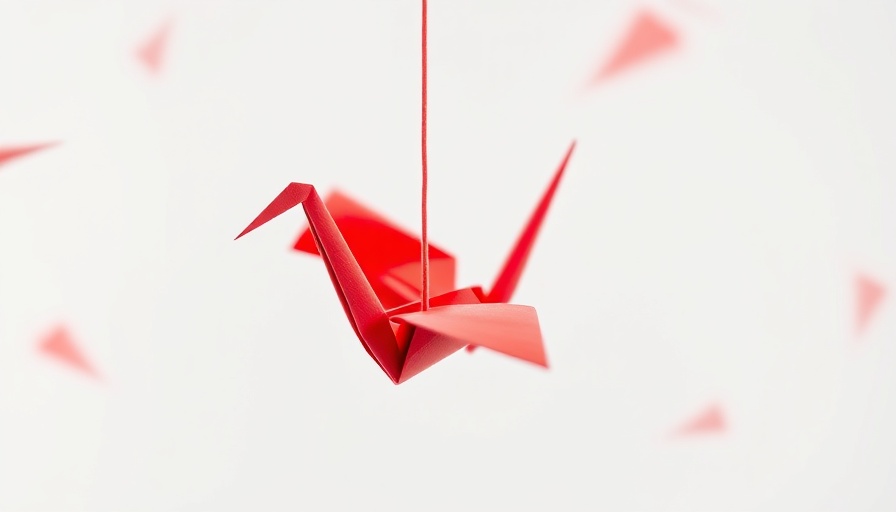 Origami cranes symbolizing Asian Companies Leadership, red crane stands out.