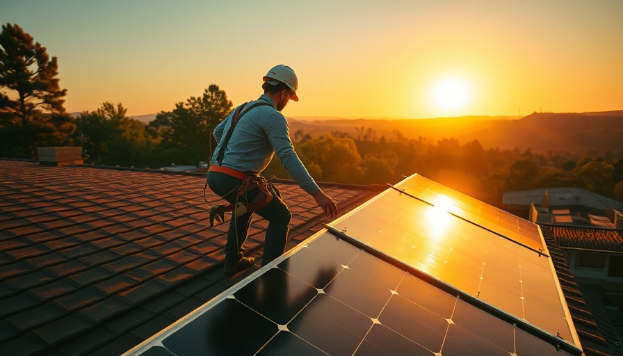 Residential solar panel installation during sunset on a rooftop.