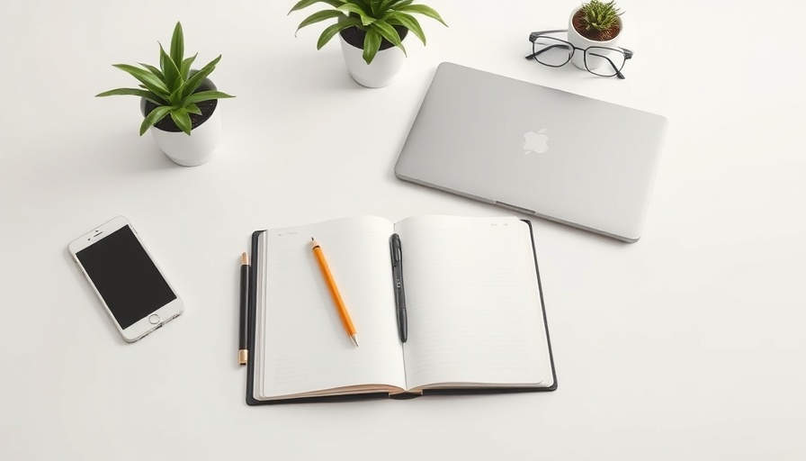 Minimalist desk setup for AI seminars with notebook and laptop.