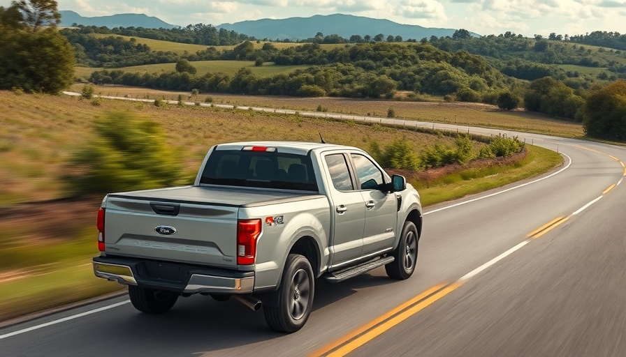 Modern pickup truck driving through countryside