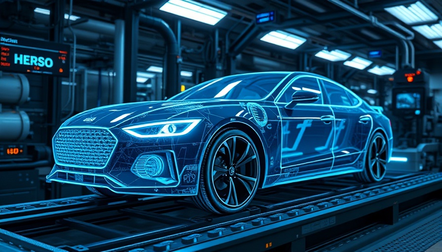 Futuristic automotive supply chain hologram on assembly line