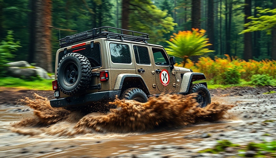 Dynamic off-road vehicle splashing on muddy path in forest, Audi Naming Convention