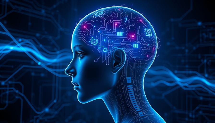 Futuristic human profile with digital circuit, AI medical imaging concept.