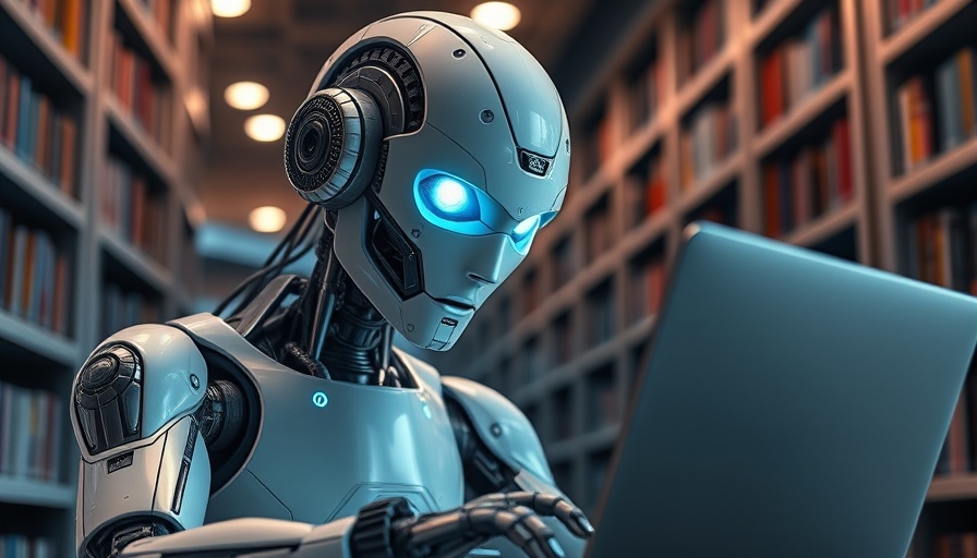 Futuristic robot performing no-code data analytics.
