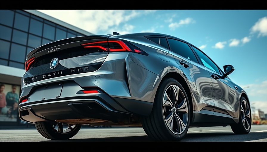 Dynamic low-angle view of sleek EV at sunset.