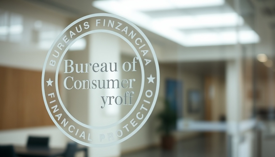 CFPB emblem on glass door signaling leadership change