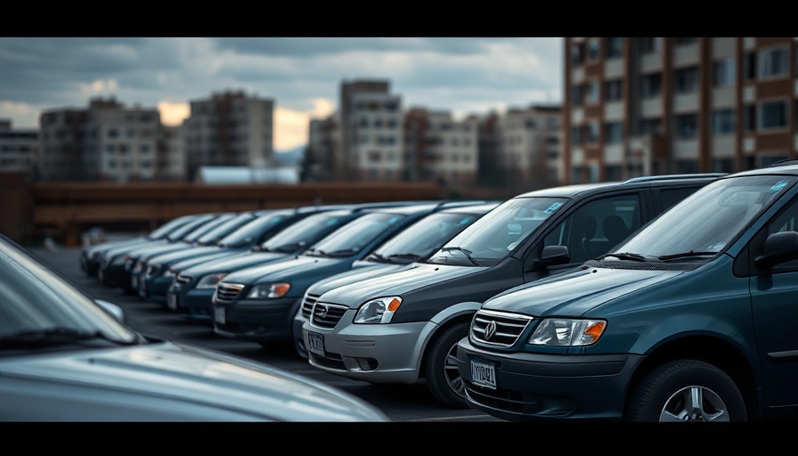 Row of older used vehicles in a parking lot, capturing financing opportunities.