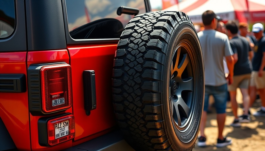 Scout Motors SUV with spare tire at outdoor event.