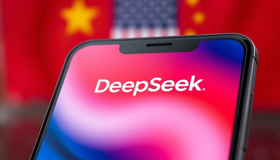 DeepSeek logo on phone with US and China flags in background.