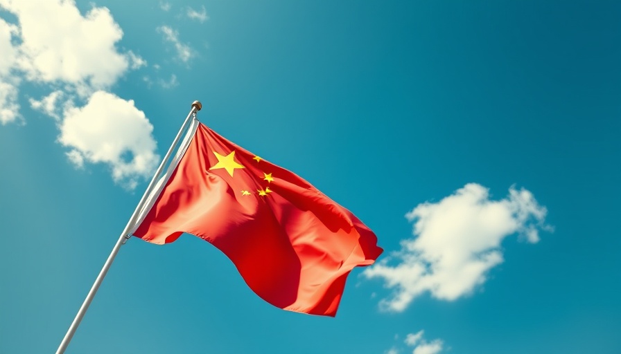 Distorted Chinese flag with waving effect under blue sky, related to Google Investigation.