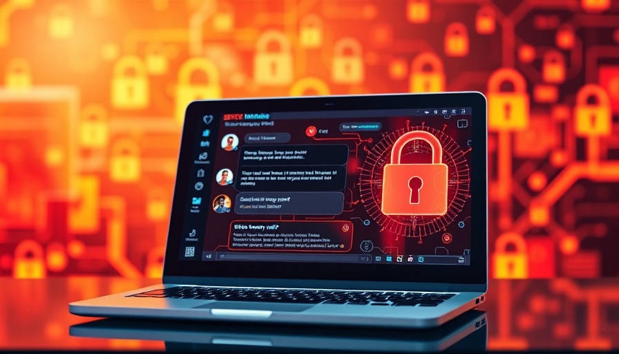 Laptop displaying AI chat interface with security icons in the background.